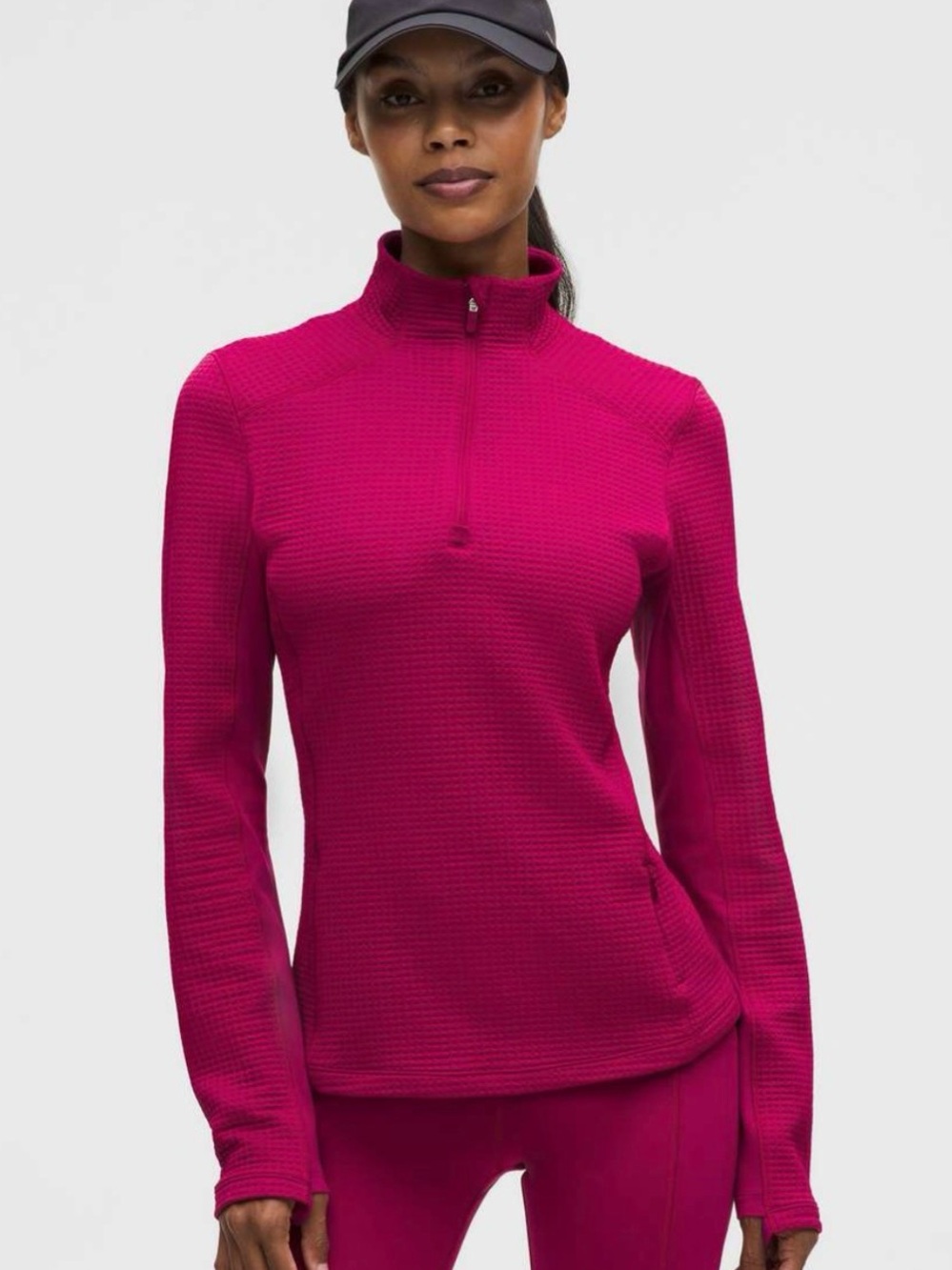 Lululemon Waffle-Knit Half-Zip Long-Sleeve Shirt in Berry Rumble, Size 6